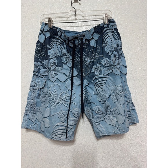 Newport Blue Other - Newport Blue Mens Medium Swim Trunks Blue Tropical Hibiscus Floral Mesh Lined